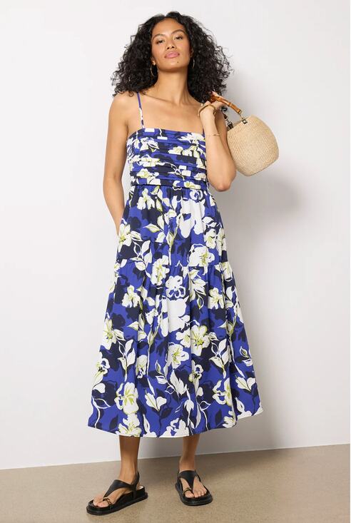 Evereve Dresses & Skirts - EVEREVE NWT Emmie Ruched Midi Dress in Blue Bold Floral  // L